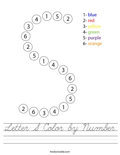 Letter S Color by Number Worksheet