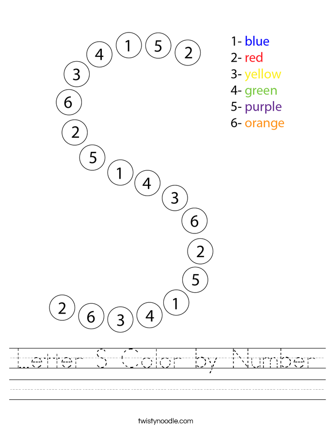 Letter S Color by Number Worksheet