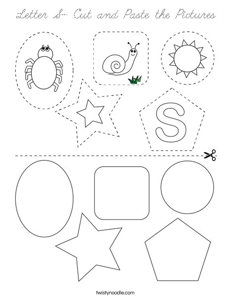 Letter S- Cut and Paste the Pictures Coloring Page
