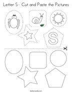 Letter S- Cut and Paste the Pictures Coloring Page