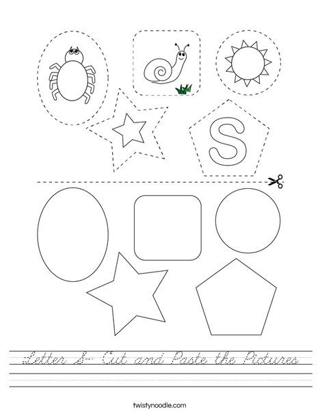 Letter S- Cut and Paste the Pictures Worksheet