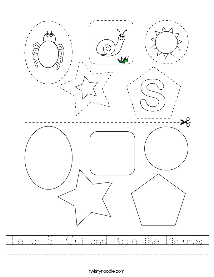Letter S- Cut and Paste the Pictures Worksheet - Twisty Noodle