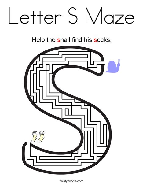 Letter S Maze Coloring Page