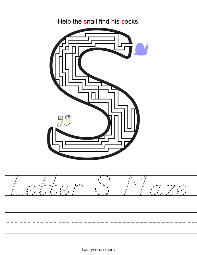 Letter S Maze Worksheet