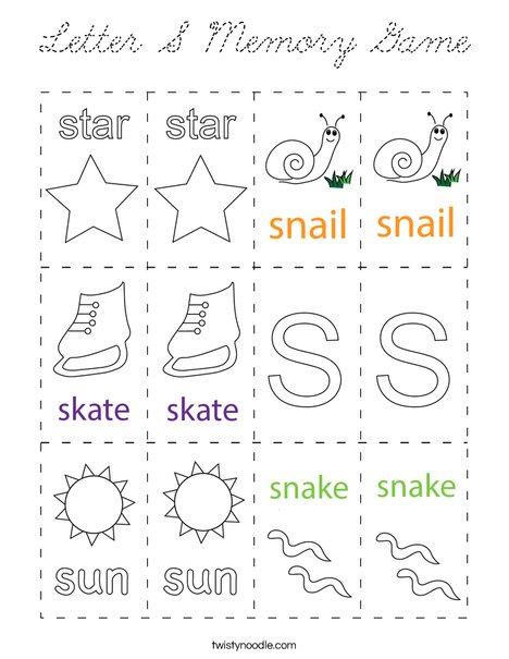 Letter S Memory Game Coloring Page