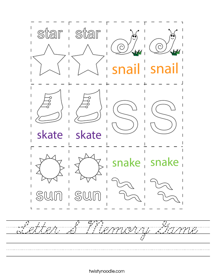 Letter S Memory Game Worksheet