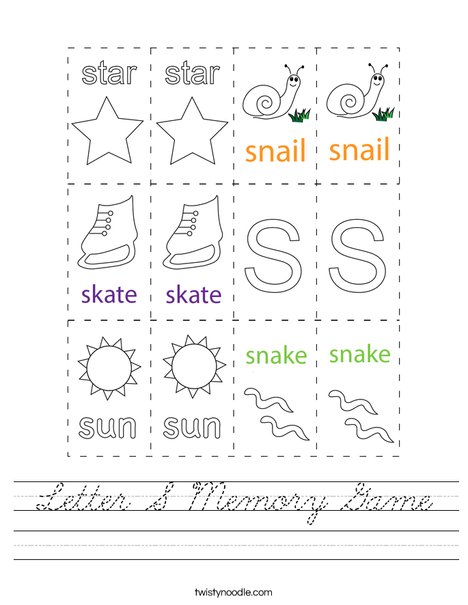 Letter S Memory Game Worksheet