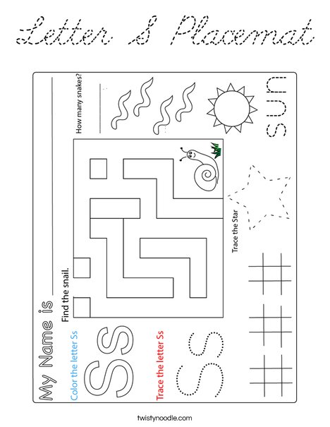 Letter S Placemat Coloring Page