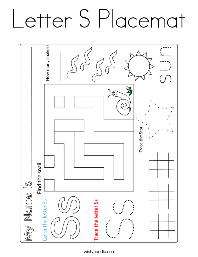 Letter S Placemat Coloring Page