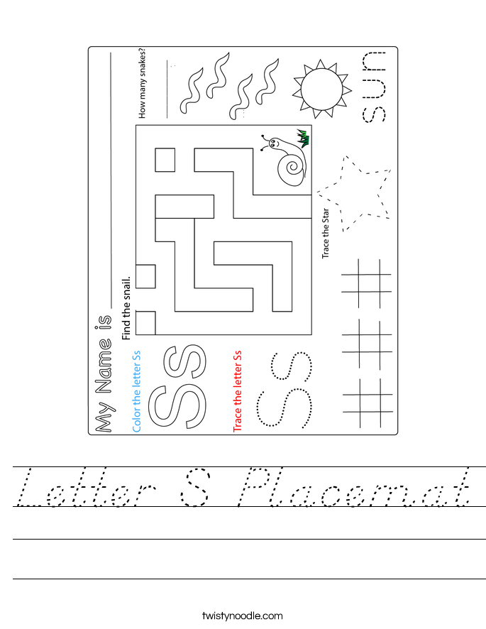 Letter S Placemat Worksheet