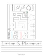 Letter S Placemat Handwriting Sheet