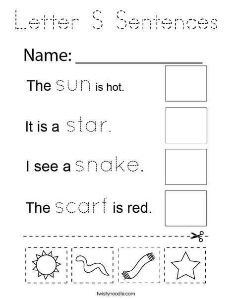 Letter S Sentences Coloring Page