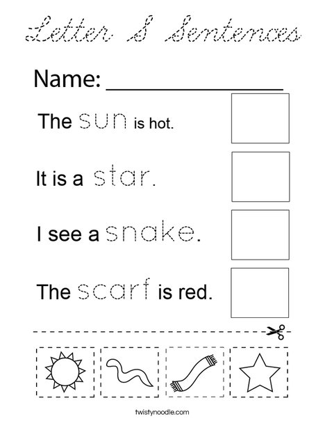 Letter S Sentences Coloring Page