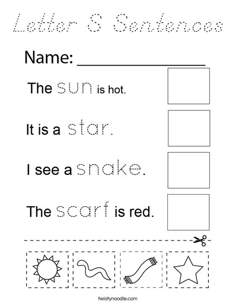 Letter S Sentences Coloring Page