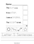 Letter S Sentences Handwriting Sheet
