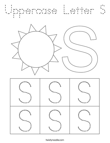 Uppercase Letter S Coloring Page - Tracing - Twisty Noodle