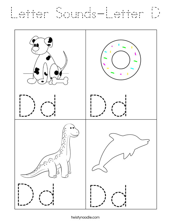 Letter Sounds-Letter D Coloring Page - Tracing - Twisty Noodle