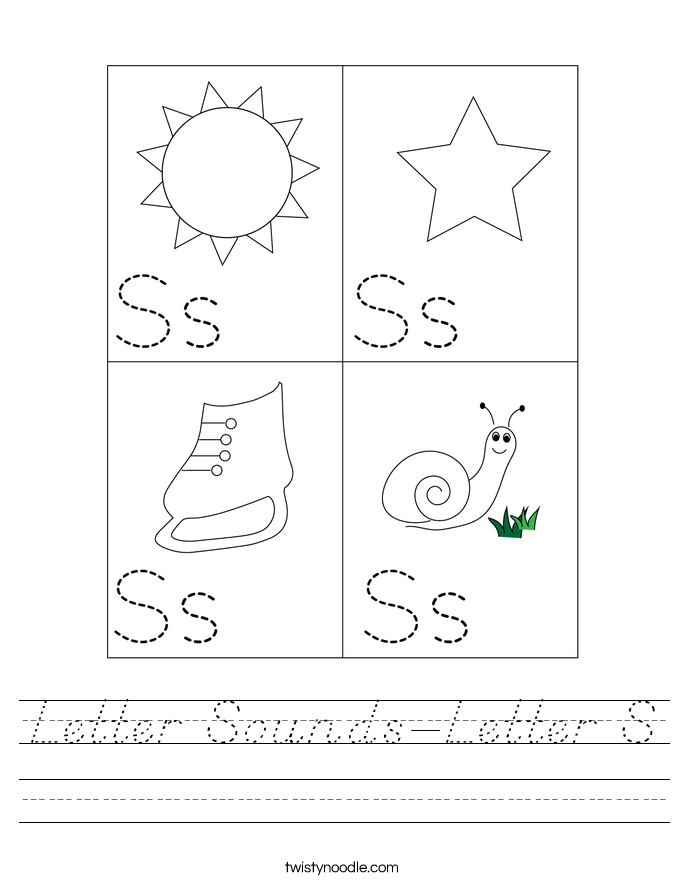 Letter Sounds-Letter S Worksheet - D'Nealian - Twisty Noodle