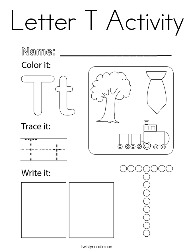 Letter T Activity Coloring Page