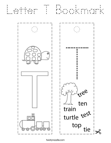 letter t bookmark coloring page tracing twisty noodle
