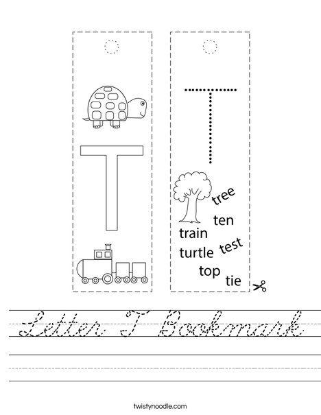 Letter T Bookmark Worksheet