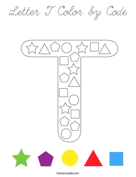 Letter T Color by Code Coloring Page