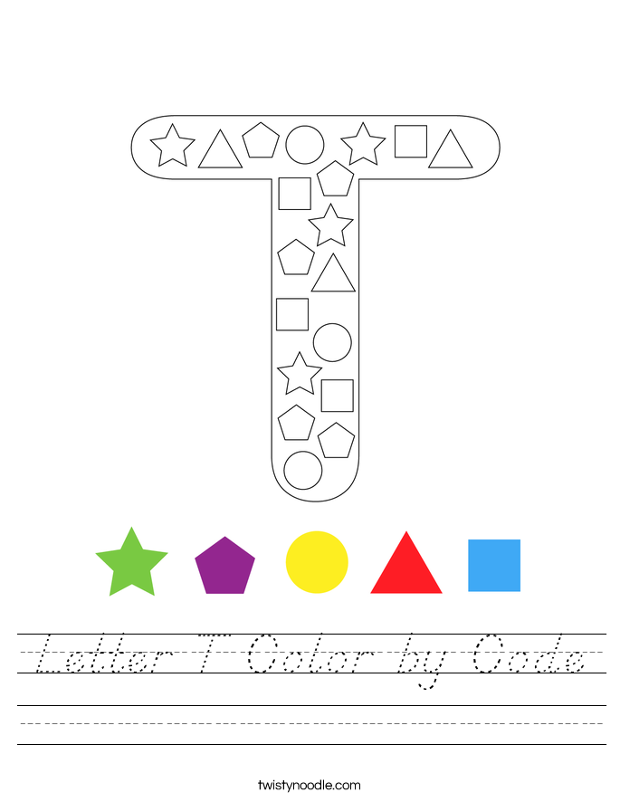 Letter T Color by Code Worksheet