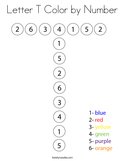 Letter T Color by Number Coloring Page