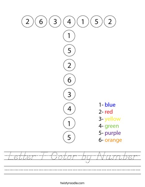 Letter T Color by Number Worksheet