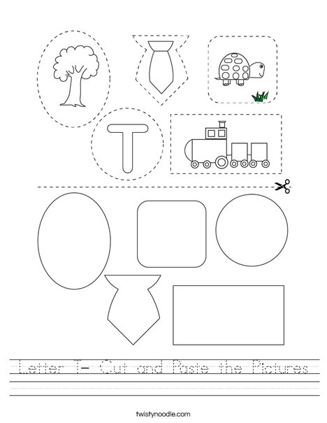 Letter T- Cut and Paste the Pictures Worksheet - Twisty Noodle letter-t-cut-and-paste-the-pictures-worksheet-twisty-noodle