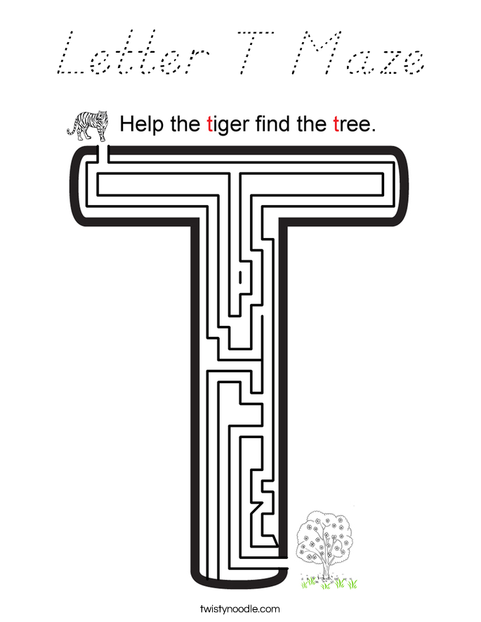 Letter T Maze Coloring Page