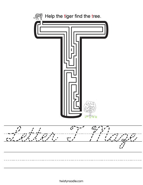 Letter T Maze Worksheet