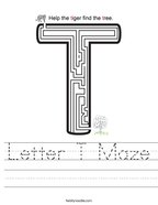 Letter T Maze Handwriting Sheet