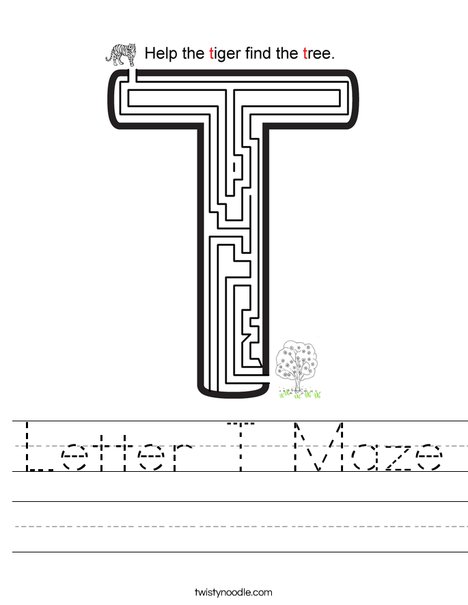 Twisty Noodle Letter T Coloring Page