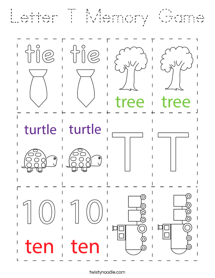 Letter T Memory Game Coloring Page