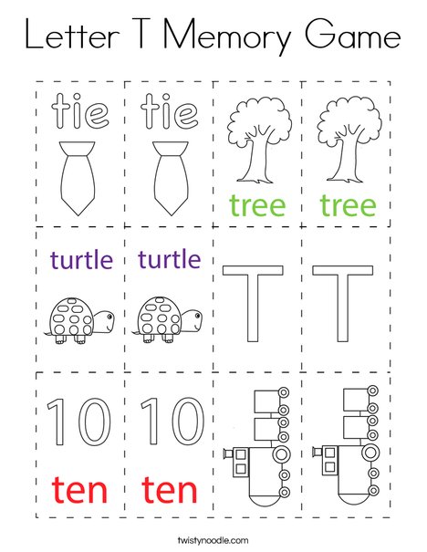 Letter T Memory Game Coloring Page