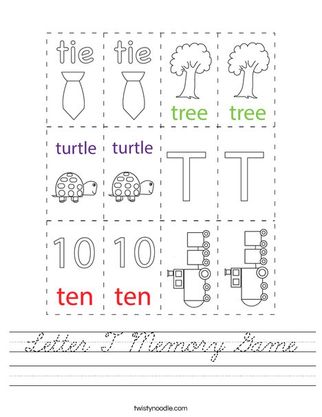 Letter T Memory Game Worksheet
