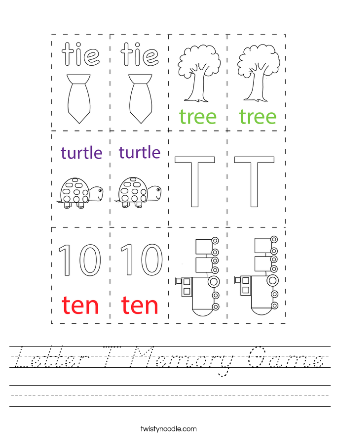 Letter T Memory Game Worksheet