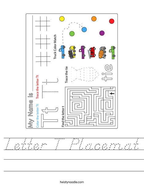 Letter T Placemat Worksheet
