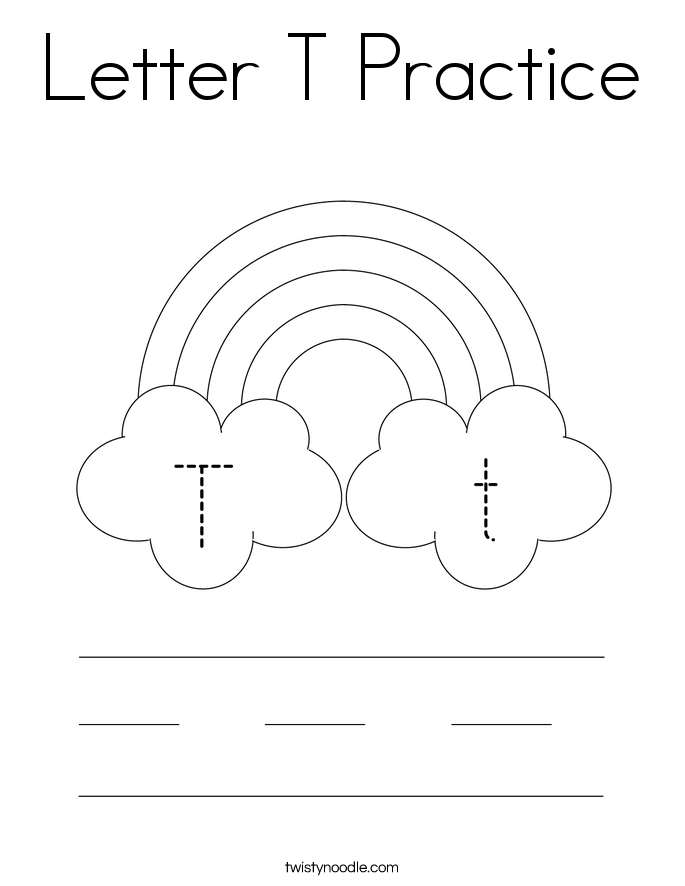 Letter T Practice Coloring Page - Twisty Noodle