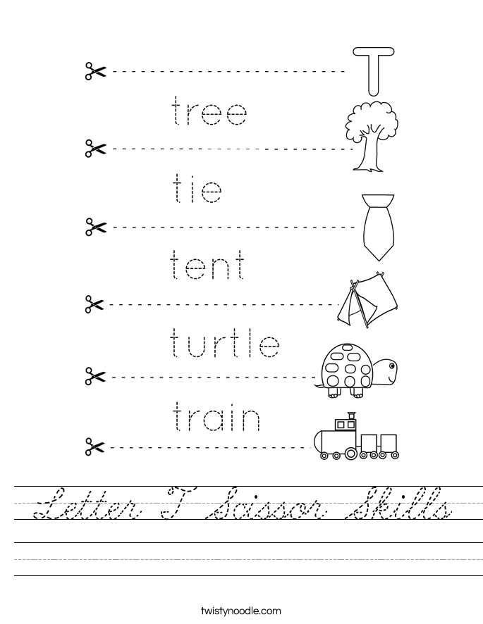 Letter T Scissor Skills Worksheet