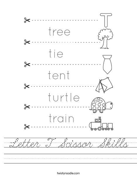 Letter T Scissor Skills Worksheet