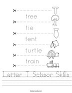 Letter T Scissor Skills Handwriting Sheet