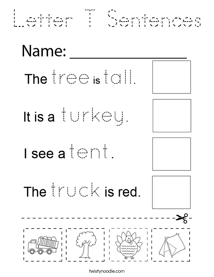 Letter T Sentences Coloring Page