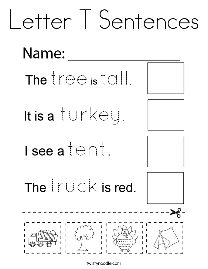Letter T Sentences Coloring Page