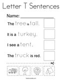 Letter T Sentences Coloring Page