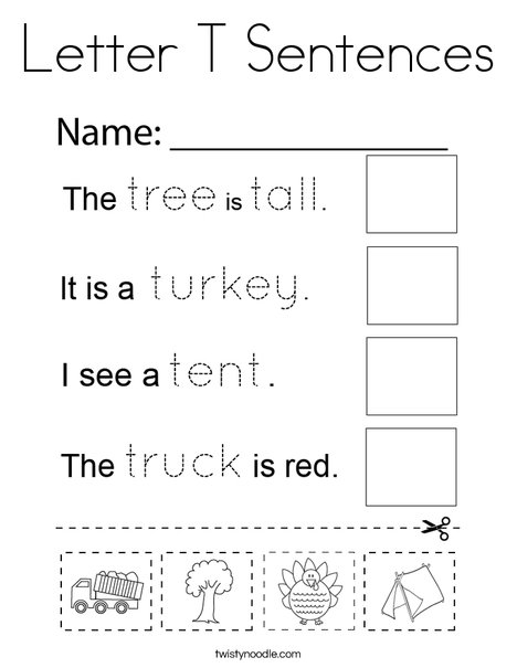 Letter T Sentences Coloring Page