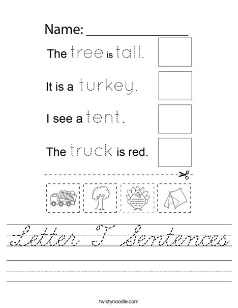 Letter T Sentences Worksheet