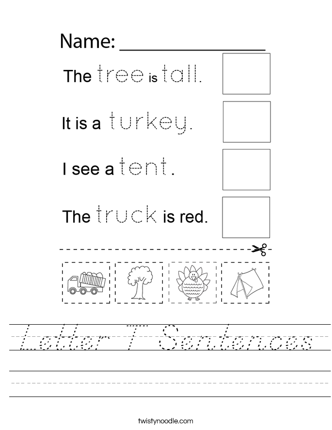 Letter T Sentences Worksheet