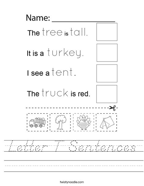 Letter T Sentences Worksheet